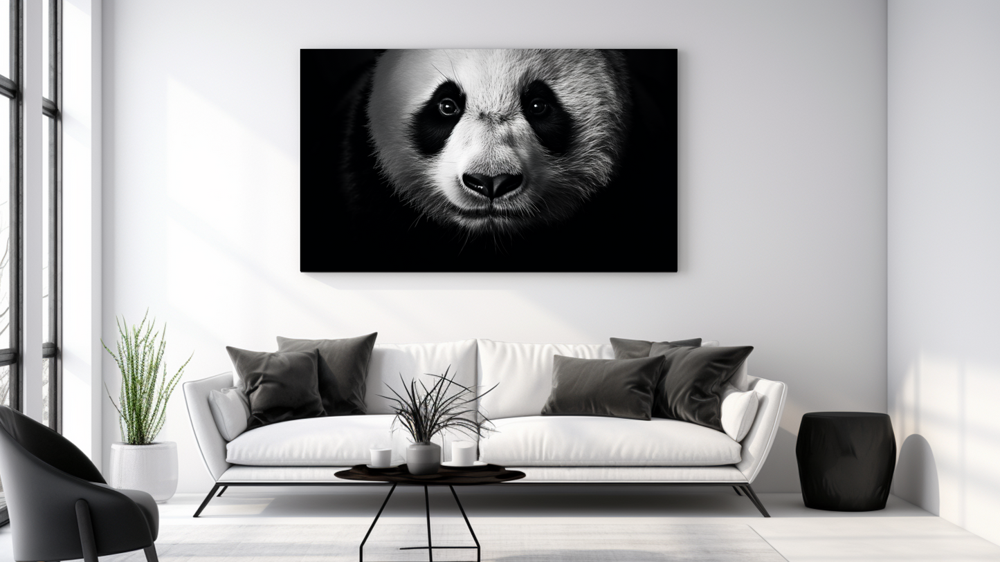Obraz – Panda Face Čiernobiely – AiArt 16:9