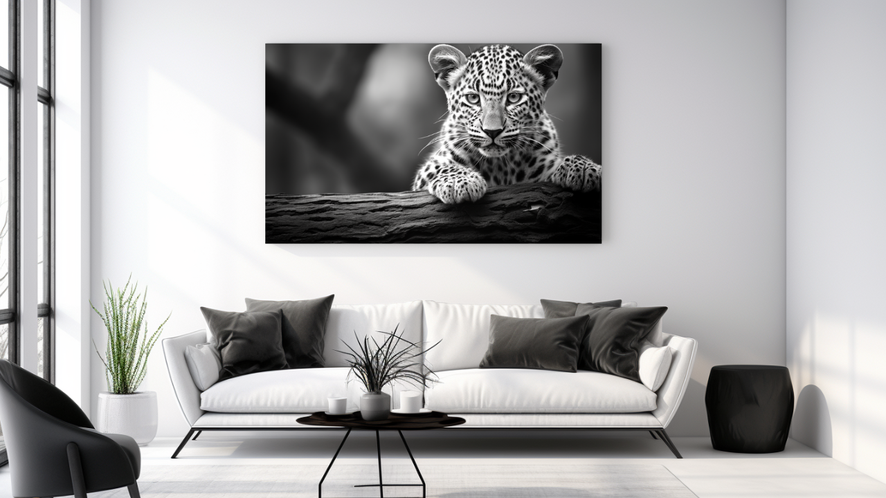 Obraz – Leopard Čiernobiely – AiArt 16:9