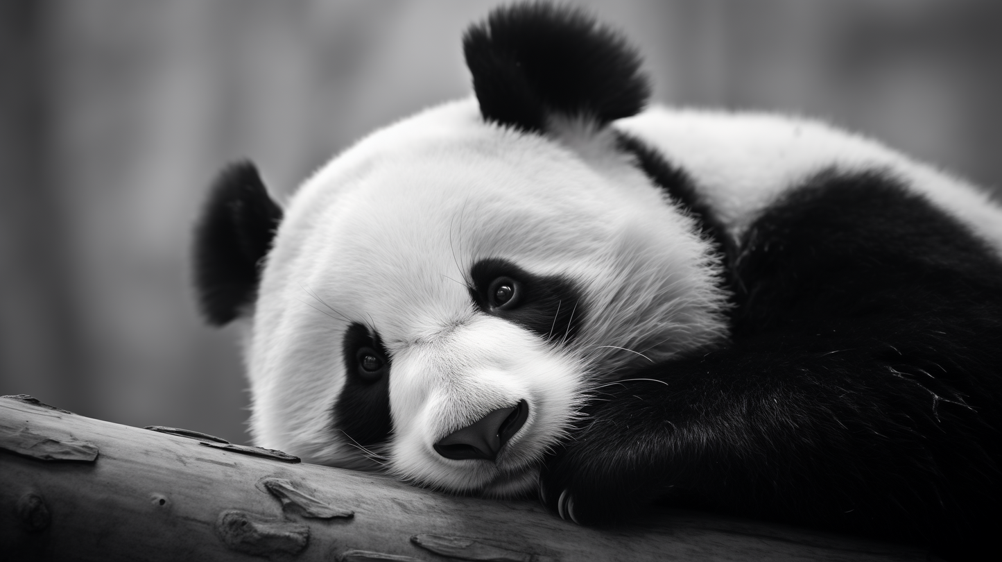 Obraz – Panda na Strome Čiernobiely – AiArt 16:9