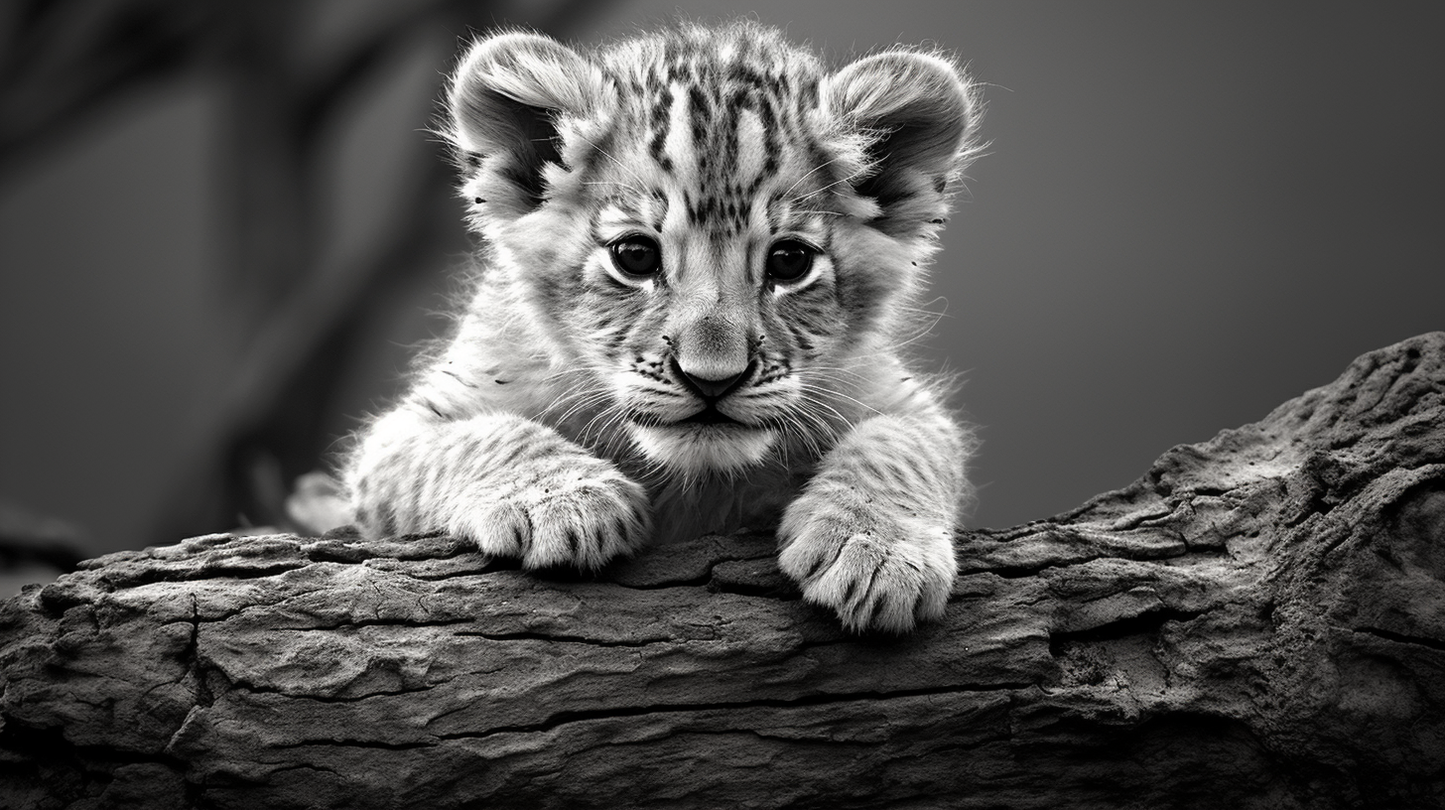 Obraz – Leopardie Mláďa Čiernobiely – AiArt 16:9