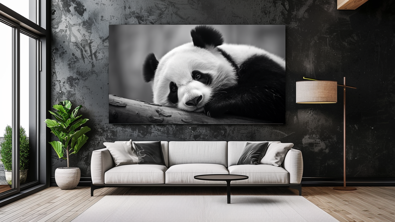 Obraz – Panda na Strome Čiernobiely – AiArt 16:9