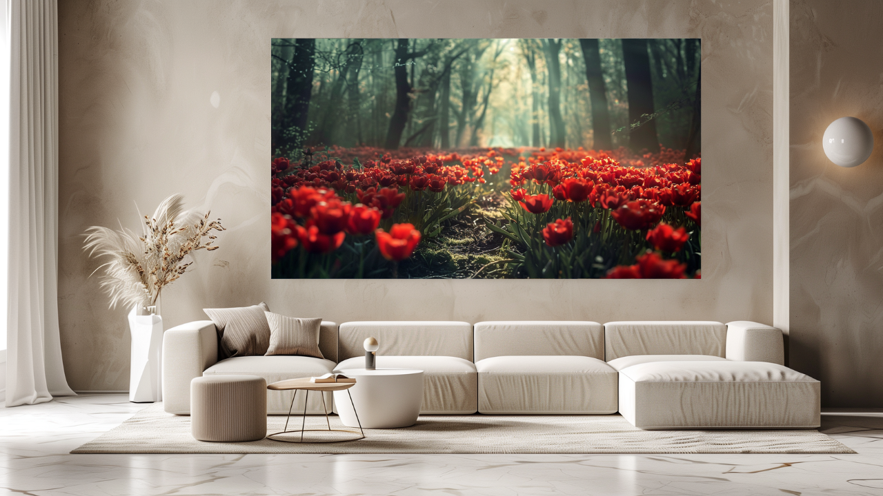 Obraz – Tulipány medzi Stromy Príroda – AiArt 16:9