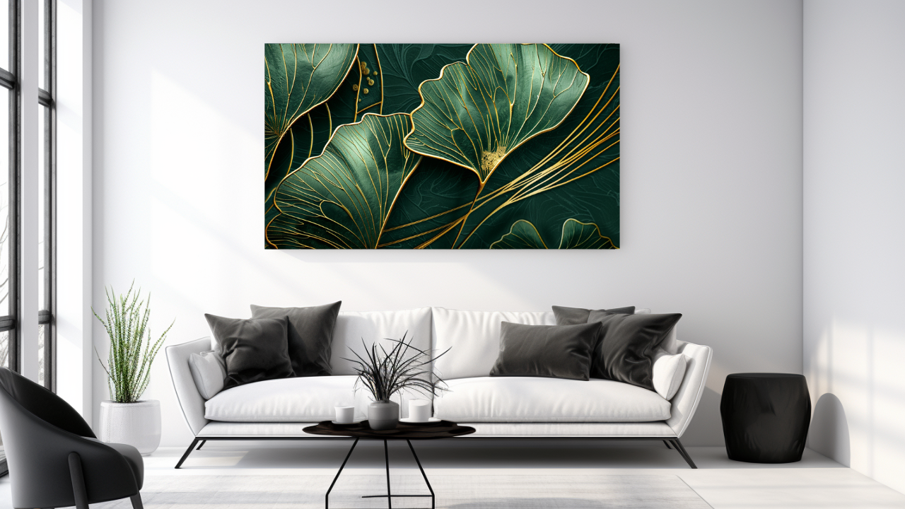 Obraz – Ginkgo Listy I Abstrakcia – AiArt 16:9
