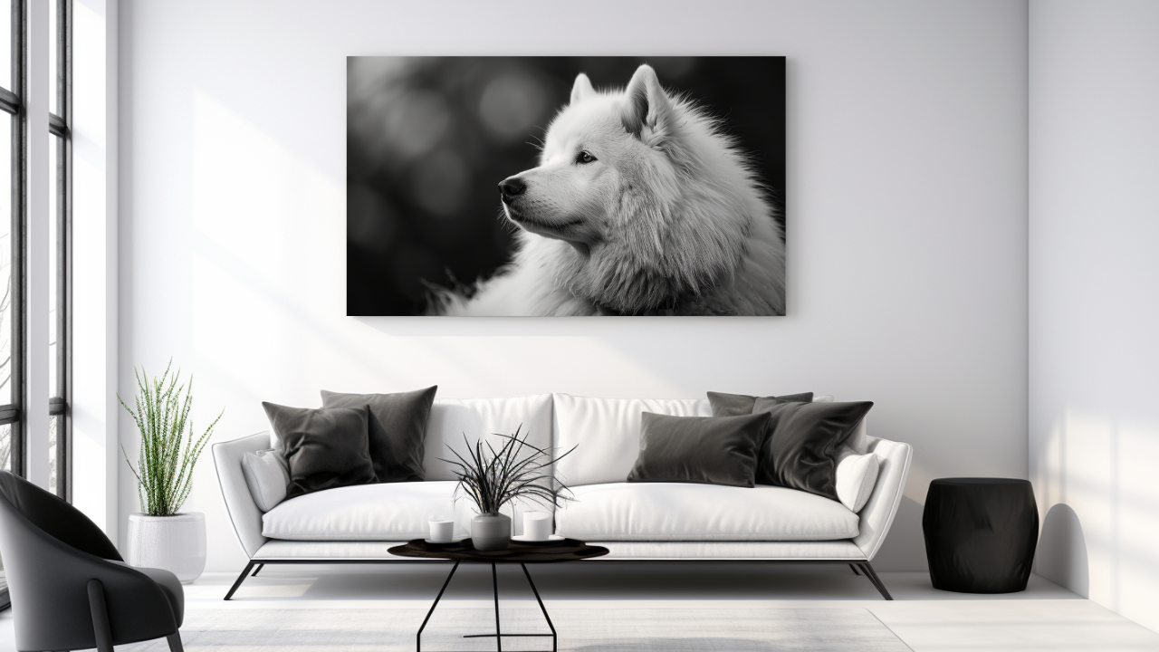 Obraz –  Samoyed Čiernobiely – AiArt 16:9