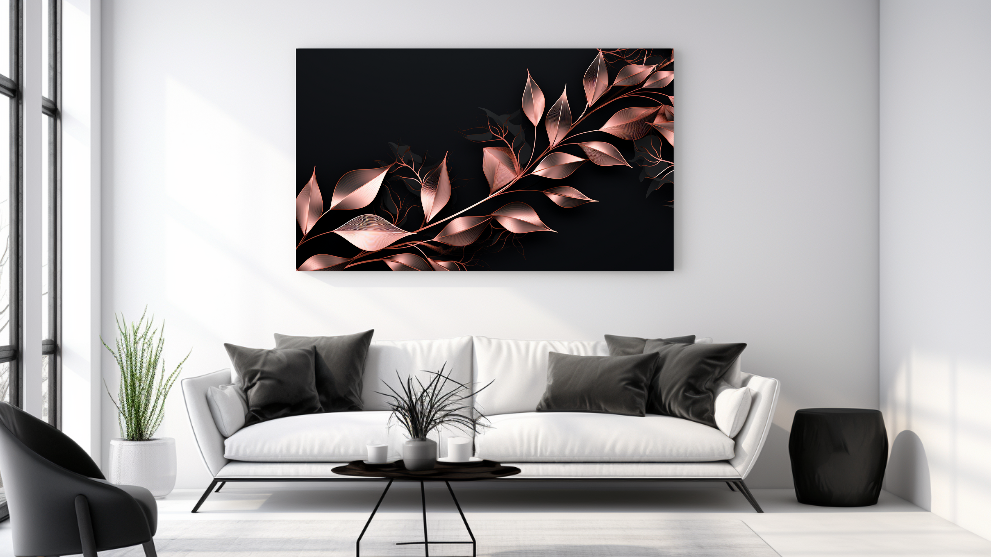 Obraz –  Rosegold Listy Abstrakcia – AiArt 16:9
