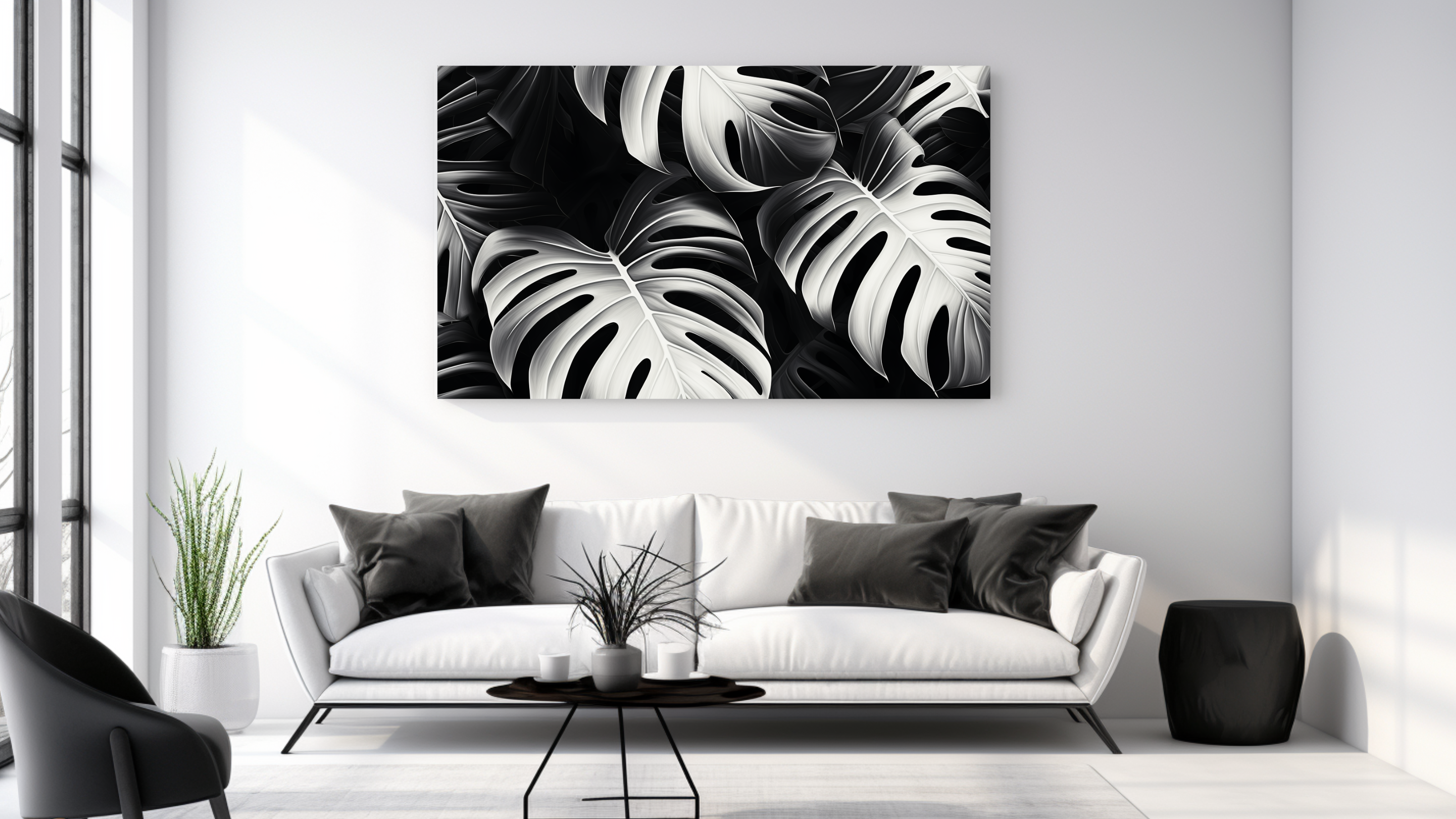 Obraz – Monstera Čiernobiely – AiArt 16:9
