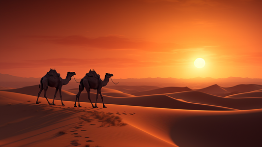 Obraz – Ťavy v Púšti I Príroda – AiArt 16:9