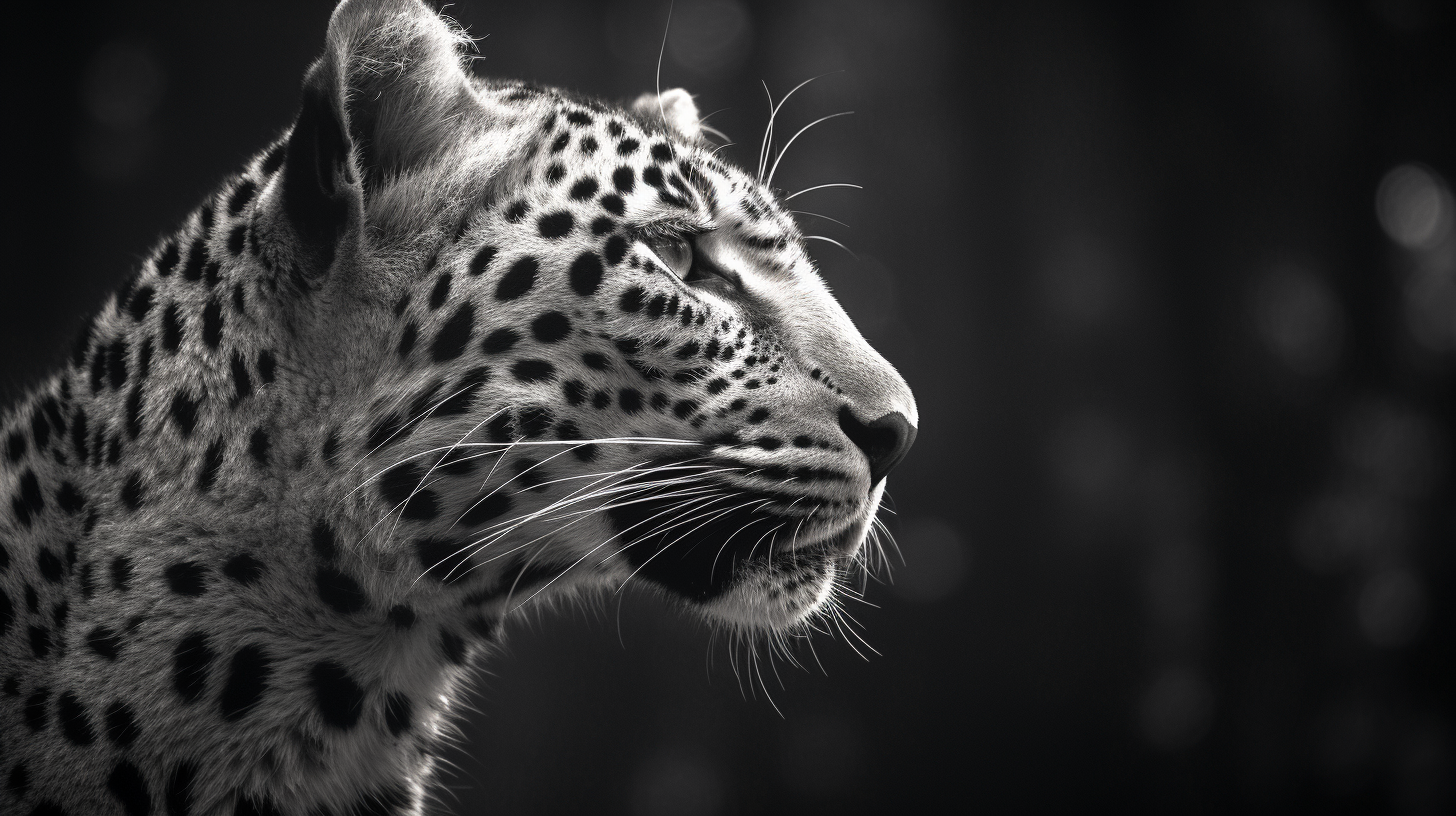 Obraz – Leopardí Profil Čiernobiely – AiArt 16:9